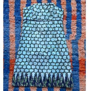Vintage Y2K Lilly Pulitzer Mesh Tassel Sheath Strapless Mini Tube Dress Sz 2